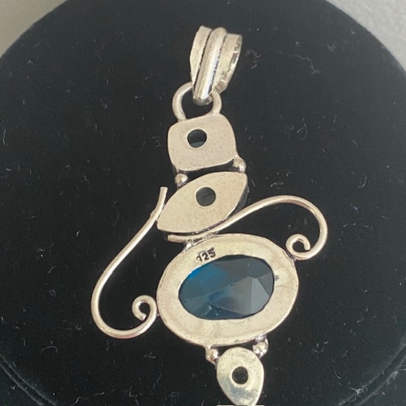 Hand Crafted Blue Topaz Tourmaline Crystal 925 Sterling Silver Pendant - Picture 3 of 6